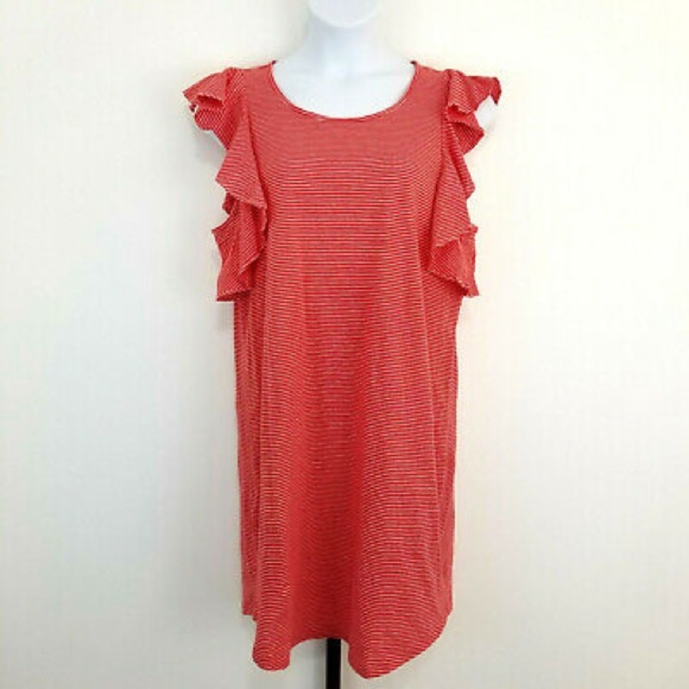J. crew red stripe dress with ruffle sleeves